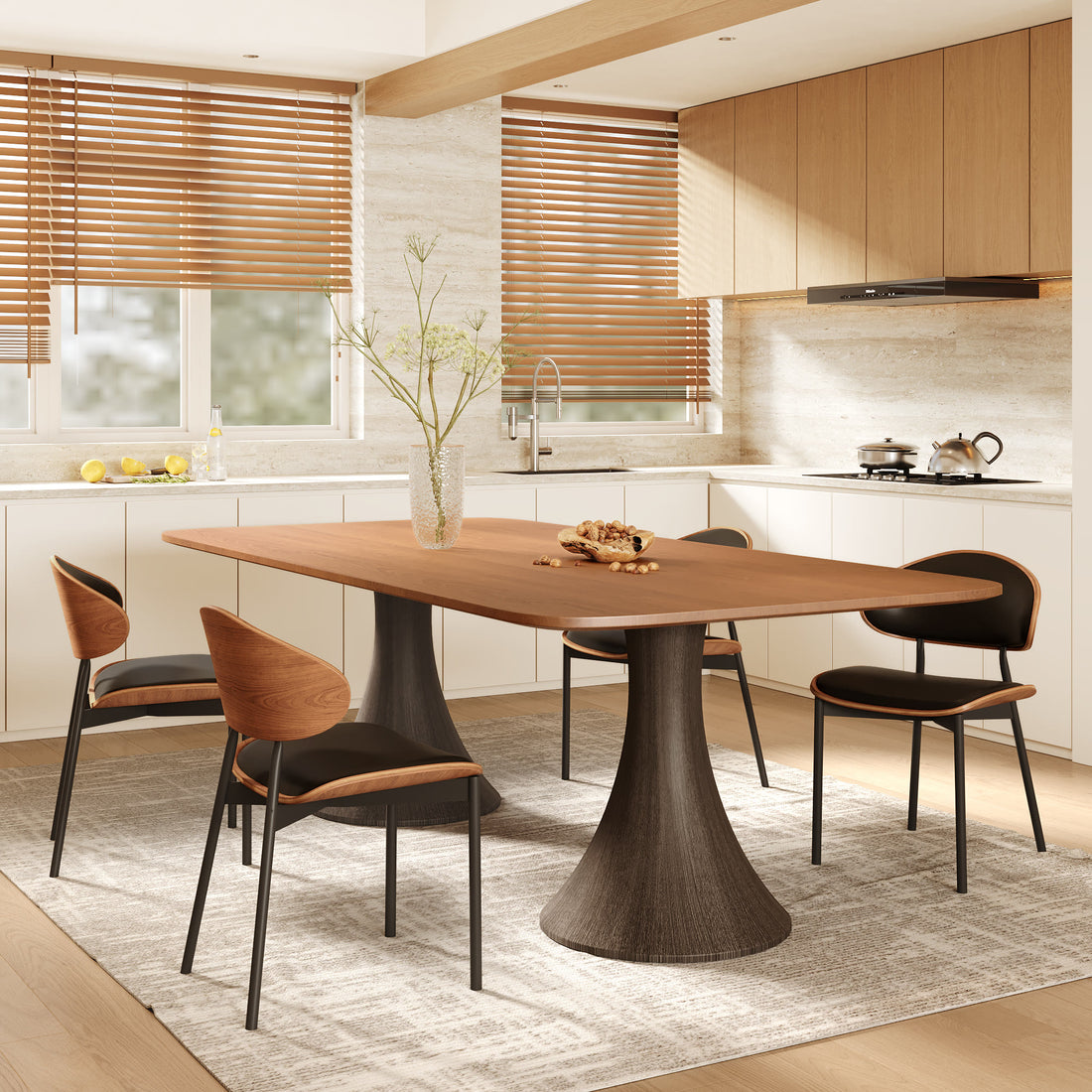 Iffhome 2x/4x/6x Simple Curved Solid Wood Leather Dining Chairs - image 5