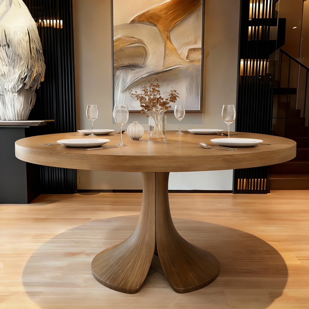 Mid-century Solid Wood Round Dining Table With Curved Base - Dark Walnut - W59.05" x D59.05" x H29.92" - image 0