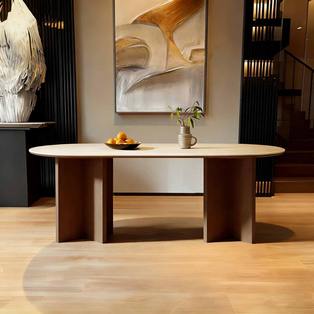 Stone Slab Rectangular Dining Table With Double Base - W35.43" x D62.99 " x H29.52" - image 0