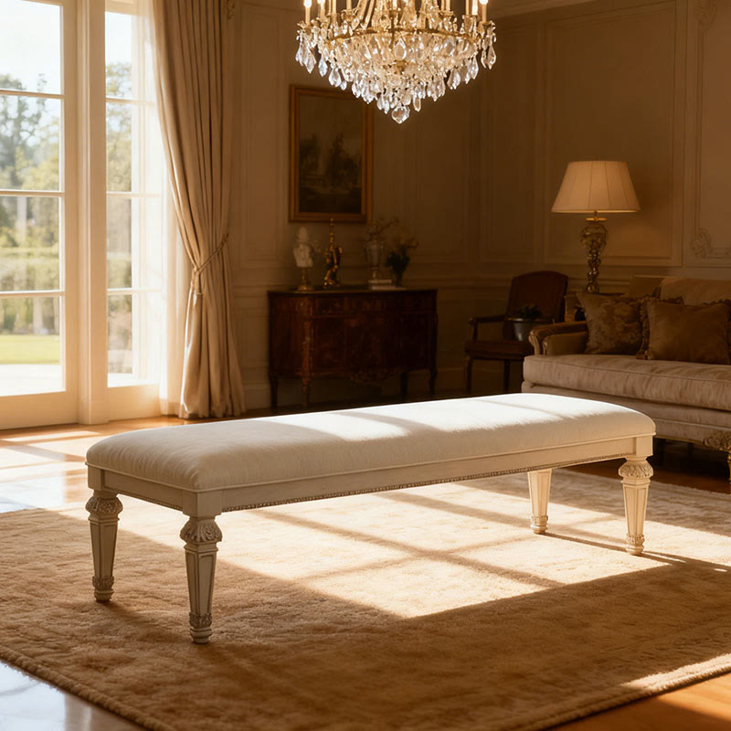 Iffhome  Classic Bench With Ornated Round Knobs - Creamy White - image 0