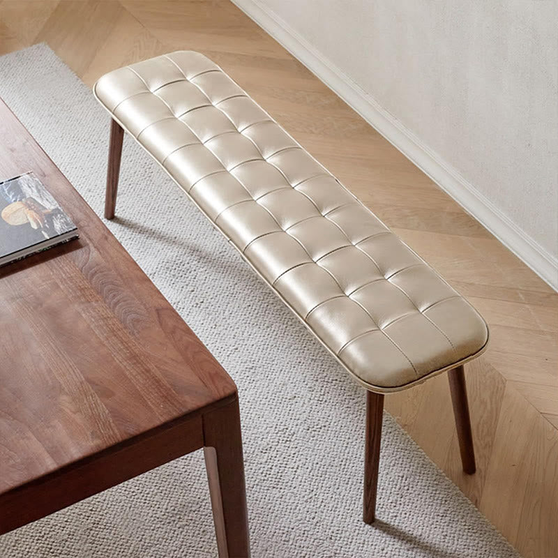 Iffhome Natural Wood Bench With Leather Cushion  - image 2