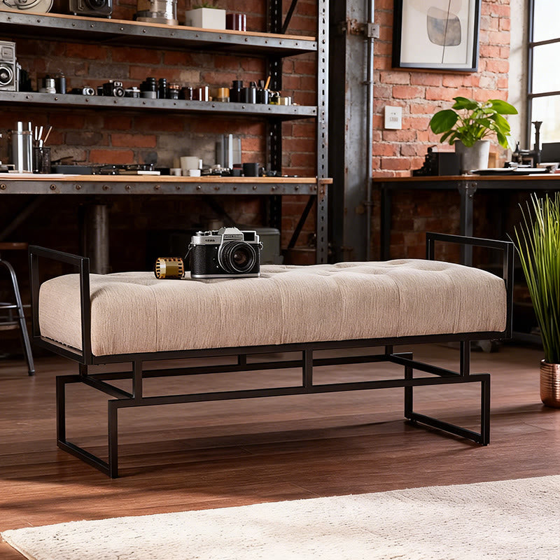 Minimalist Cream Upholstered Bench - image 3