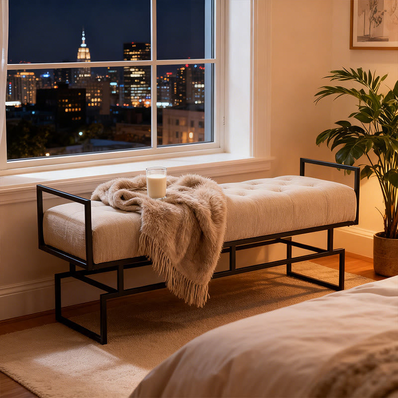 Iffhome Minimalist Cream Upholstered Bench - image 0