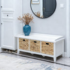Spacious Bench With Rattan Baskets  - Beige - image 0