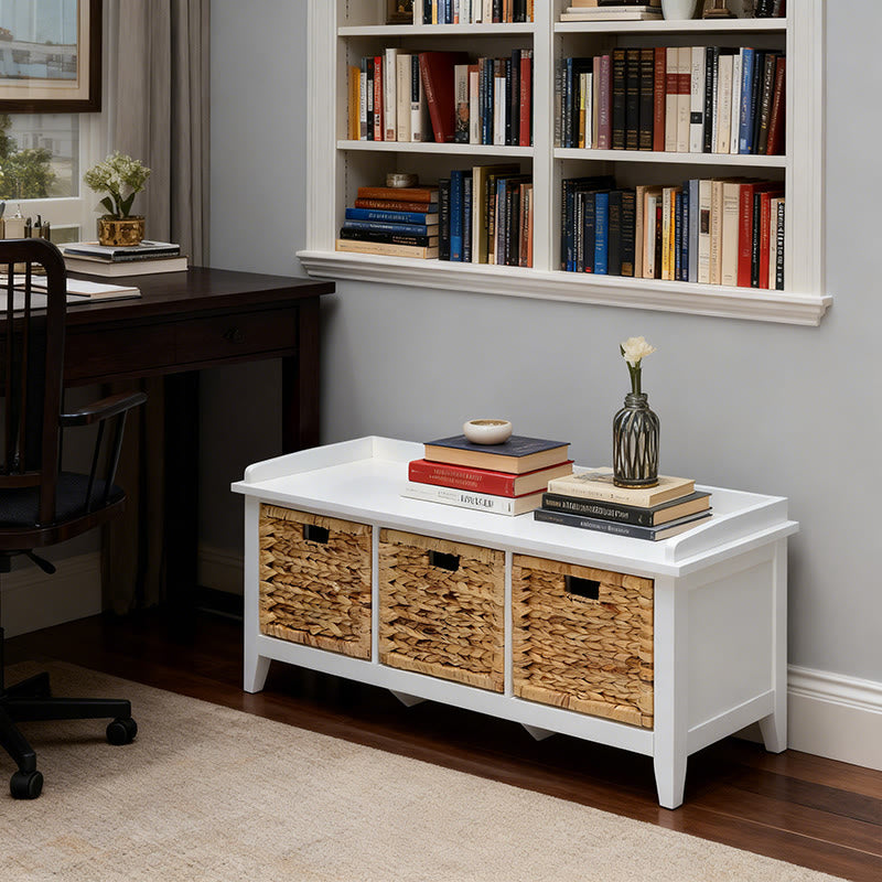 Iffhome Spacious Bench With Rattan Baskets  - image 1