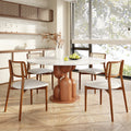 Solenne Solid Wood Pedestal Round Dining Table With White Glossy Stone Top - 59.05'' W X 59.05'' D X 29.53'' H - image 0