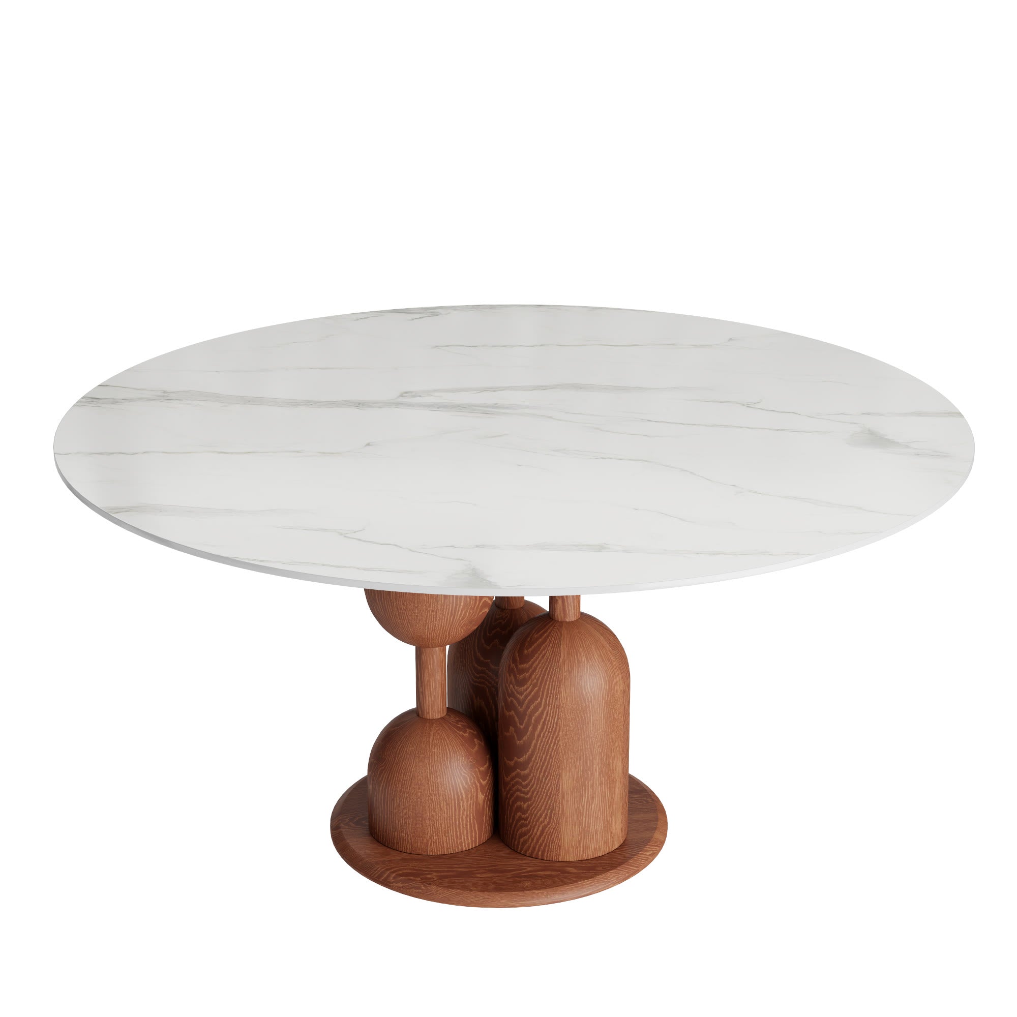 Solenne Solid Wood Pedestal Round Dining Table With White Glossy Stone Top - image 1