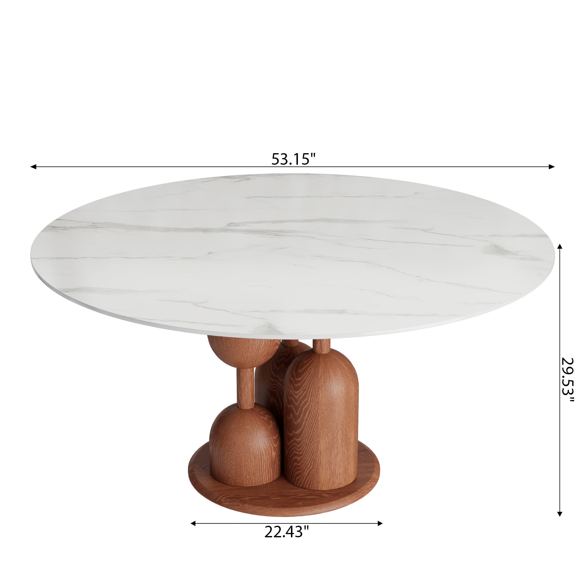 Solenne Solid Wood Pedestal Round Dining Table With White Glossy Stone Top - image 5
