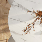 Solenne Solid Wood Pedestal Round Dining Table With White Glossy Stone Top - image 7