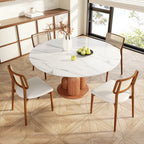 Solenne Solid Wood Pedestal Round Dining Table With White Glossy Stone Top - image 2