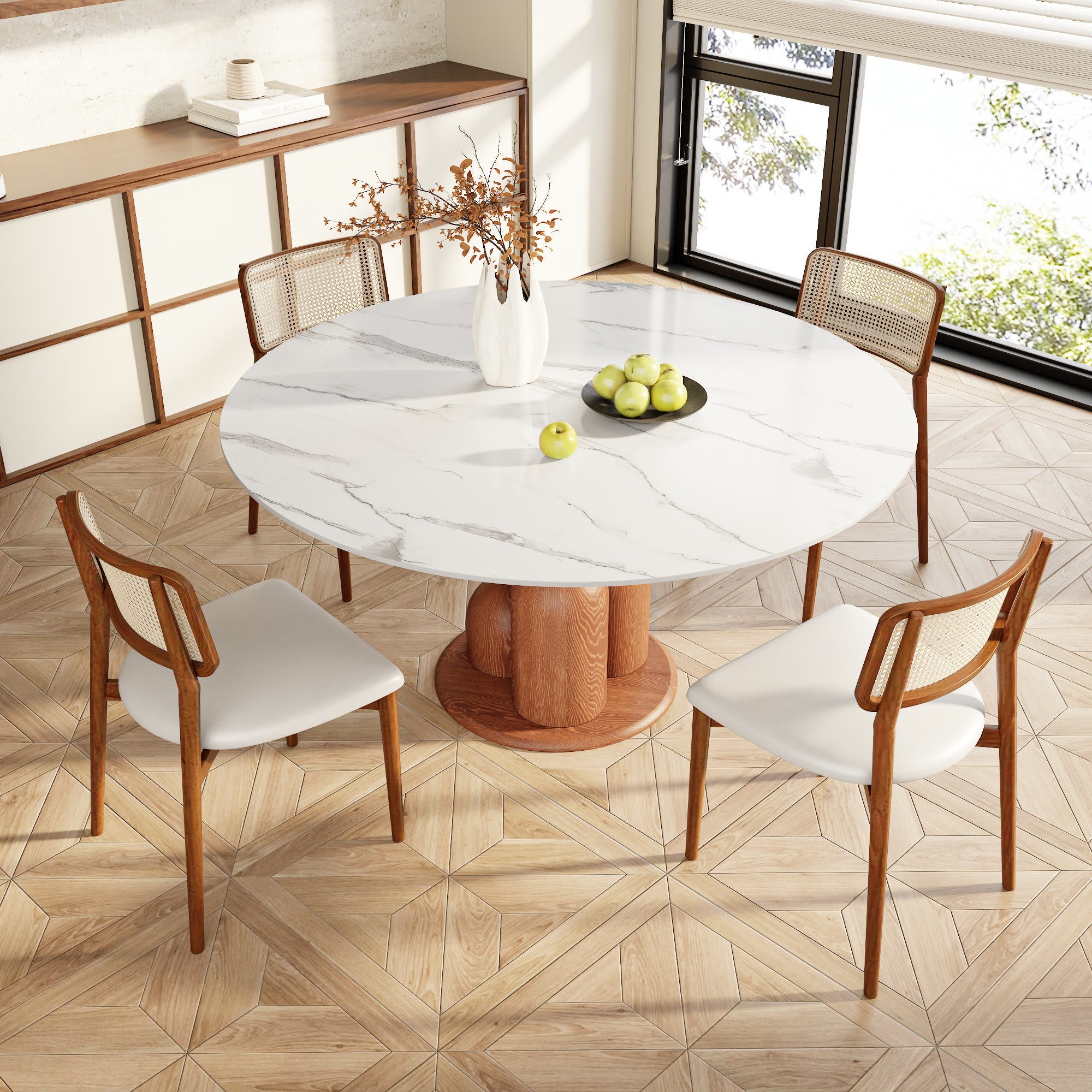 Solenne Modern Organic Soft-Vein Round Pedestal Dining Table - image 2