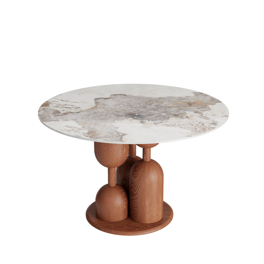 Solenne Solid Wood Pedestal Round Dining Table With Pandora Glossy Stone Top - image 1
