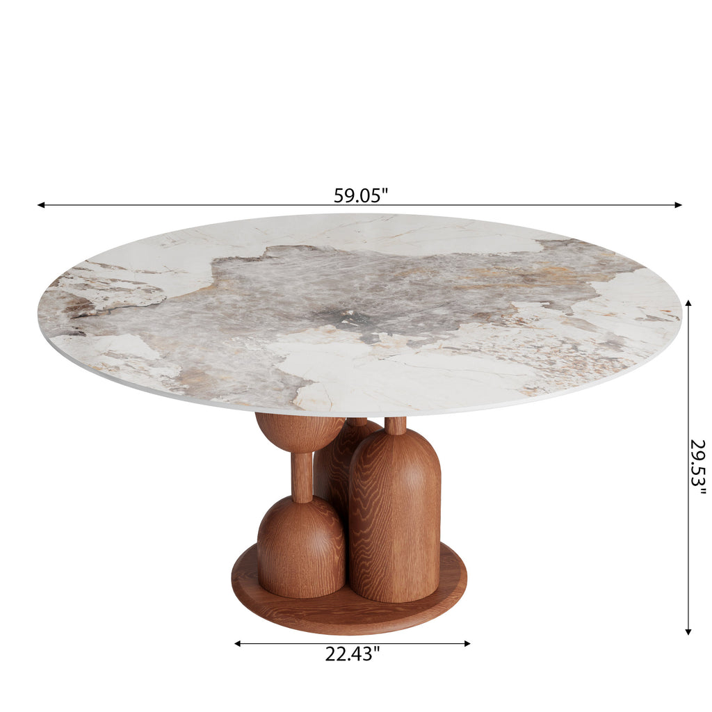 Solenne Solid Wood Pedestal Round Dining Table With Pandora Glossy Stone Top - image 7