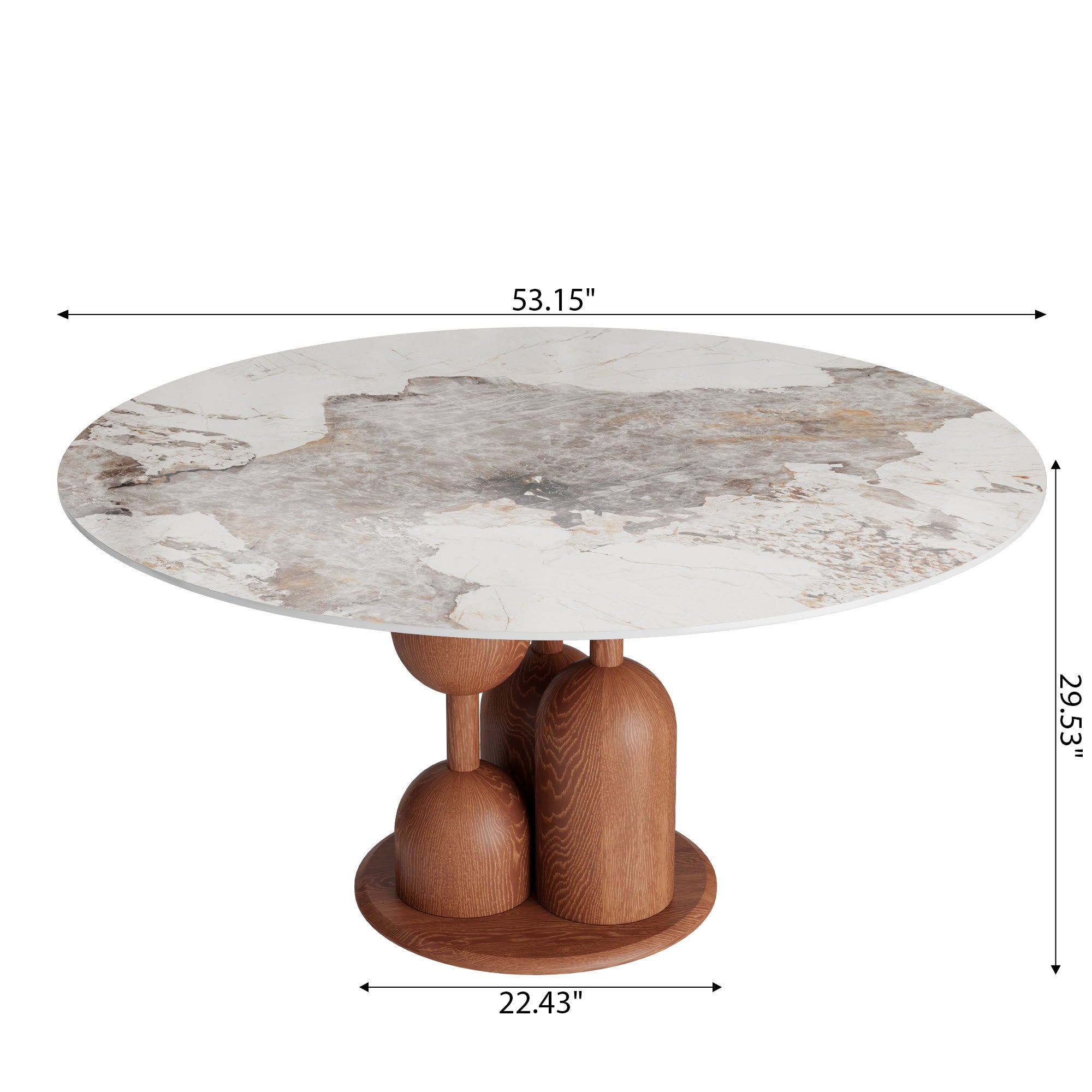 Solenne Solid Wood Pedestal Round Dining Table With Pandora Glossy Stone Top - image 6