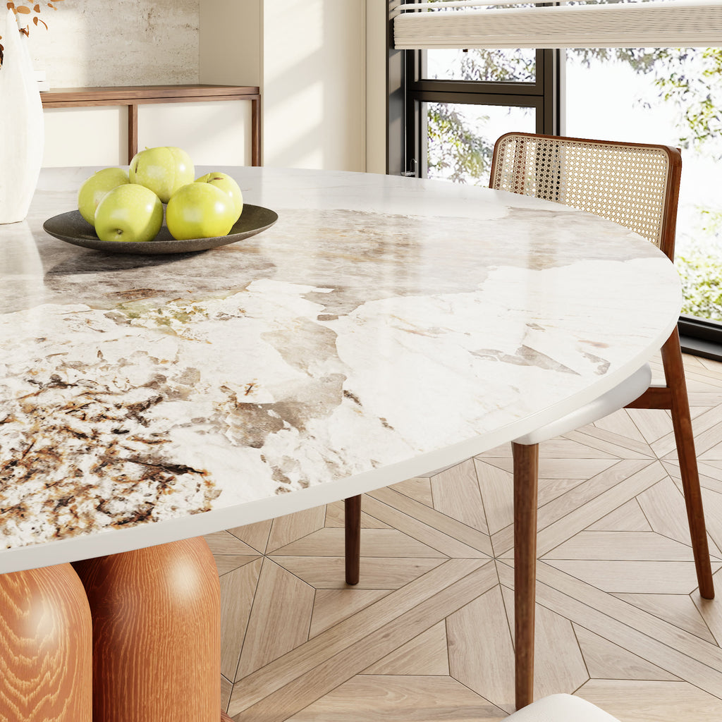 Solenne Solid Wood Pedestal Round Dining Table With Pandora Glossy Stone Top - image 3