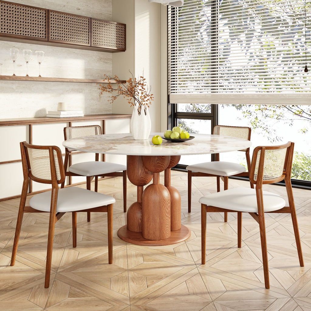 Solenne Solid Wood Pedestal Round Dining Table With Pandora Glossy Stone Top - 59.05'' W X 59.05'' D X 29.53'' H - image 4
