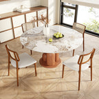 Solenne Solid Wood Pedestal Round Dining Table With Pandora Glossy Stone Top - image 2