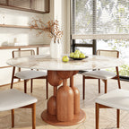 Solenne Solid Wood Pedestal Round Dining Table With Pandora Glossy Stone Top - image 0