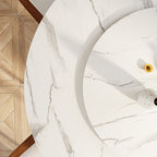 Solenne Solid Wood Pedestal Round Dining Table with White Glossy Stone Top & Removable Lazy Susan - image 7