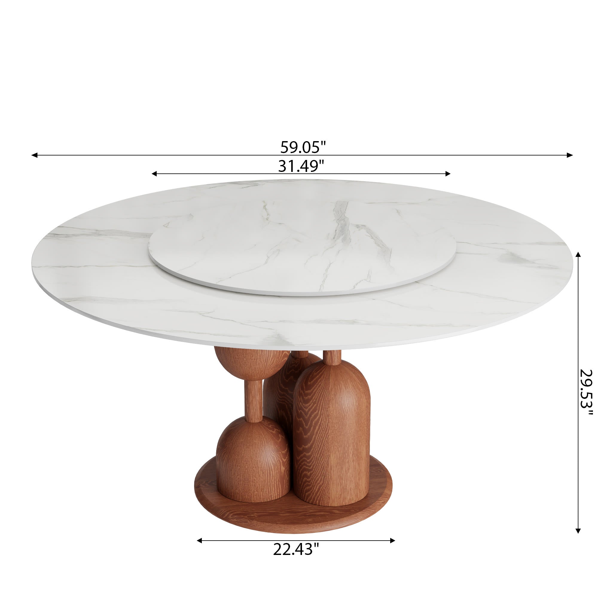 Solenne Solid Wood Pedestal Round Dining Table with White Glossy Stone Top & Removable Lazy Susan - image 6