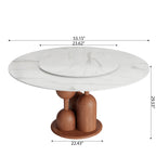 Solenne Solid Wood Pedestal Round Dining Table with White Glossy Stone Top & Removable Lazy Susan - image 5