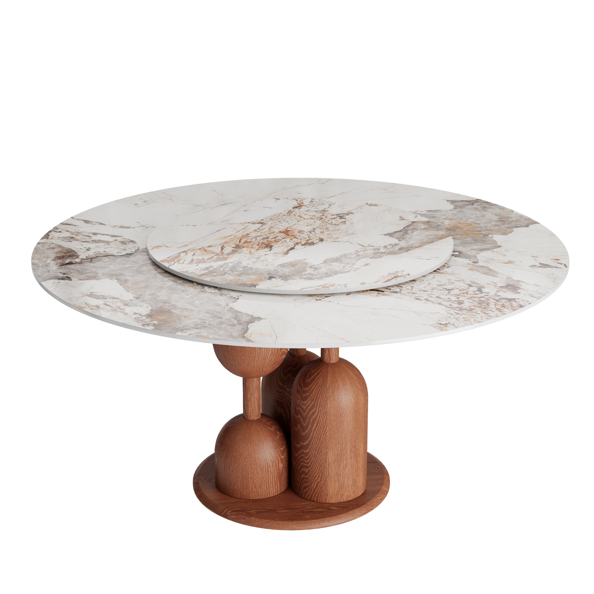 Solenne Solid Wood Pedestal Round Dining Table with Pandora Glossy Stone Top & Removable Lazy Susan - image 1