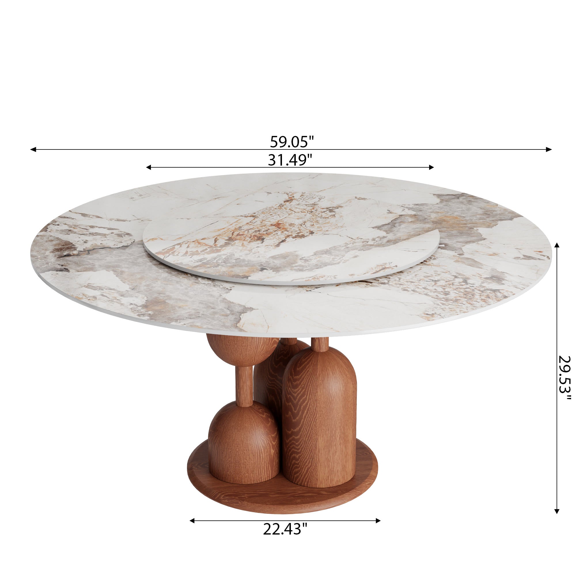 Solenne Solid Wood Pedestal Round Dining Table with Pandora Glossy Stone Top & Removable Lazy Susan - image 6