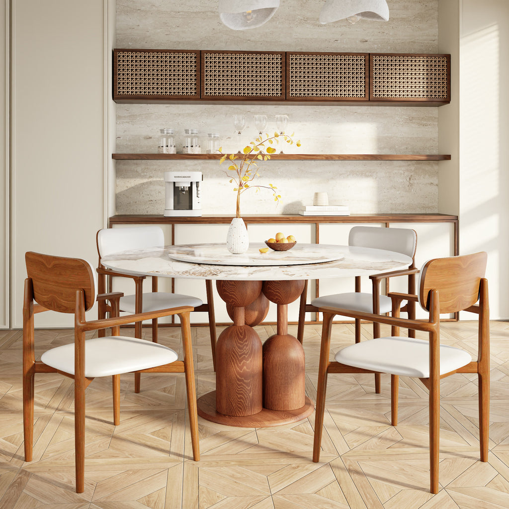Solenne Solid Wood Pedestal Round Dining Table with Pandora Glossy Stone Top & Removable Lazy Susan - 59.05'' W X 59.05'' D X 29.53'' H - image 4