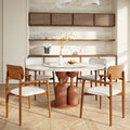 Solenne Solid Wood Pedestal Round Dining Table with Pandora Glossy Stone Top & Removable Lazy Susan - 59.05'' W X 59.05'' D X 29.53'' H - image 4
