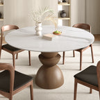 Mira Dark Walnut Solid Wood Pedestal Round Dining Table - Snowy White - 59" Table - without Lazy Susan - image 10