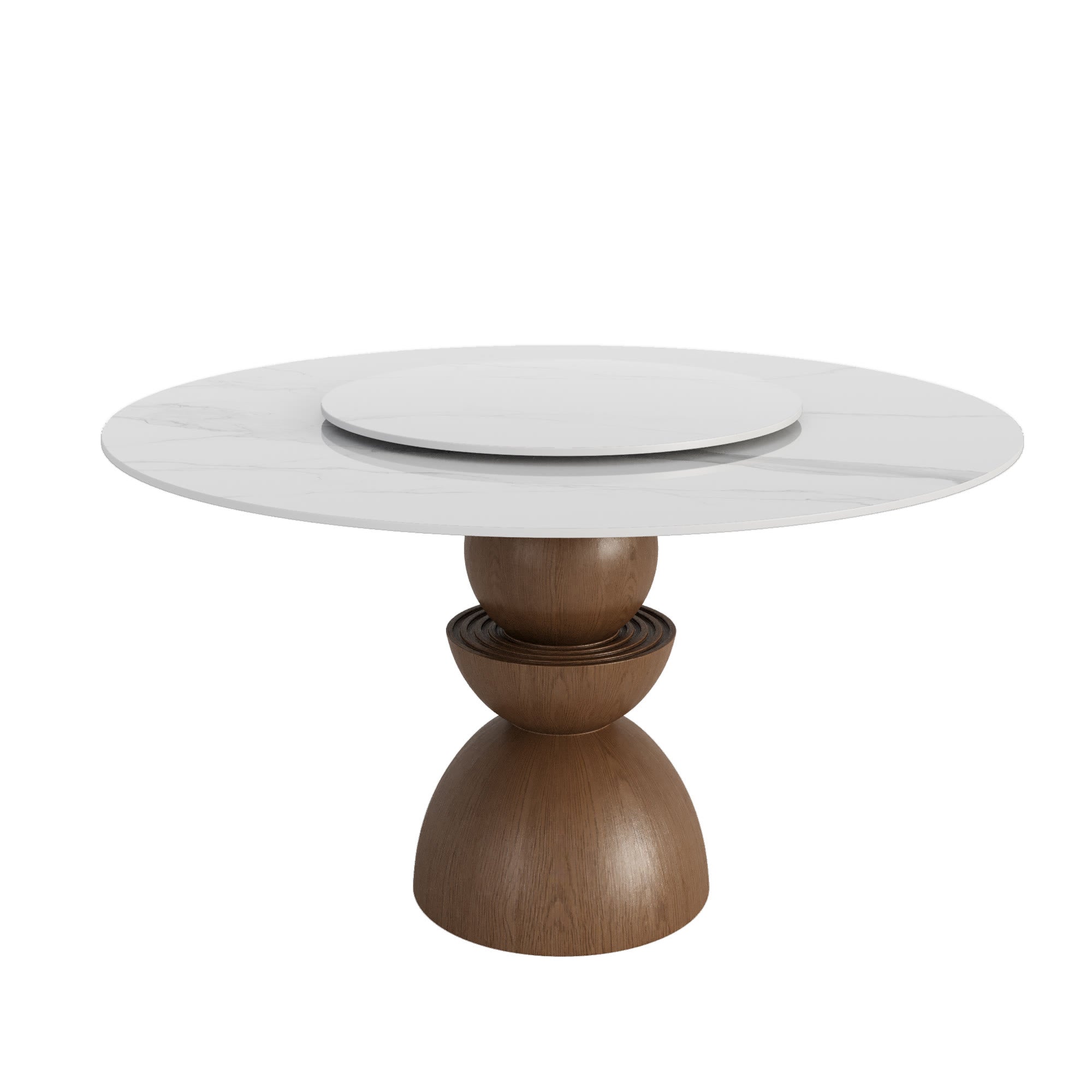 Mira Solid Wood Pedestal Round Dining Table with White Glossy Stone Top & Removable Lazy Susan - image 1
