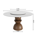 Mira Solid Wood Pedestal Round Dining Table with White Glossy Stone Top & Removable Lazy Susan - image 6