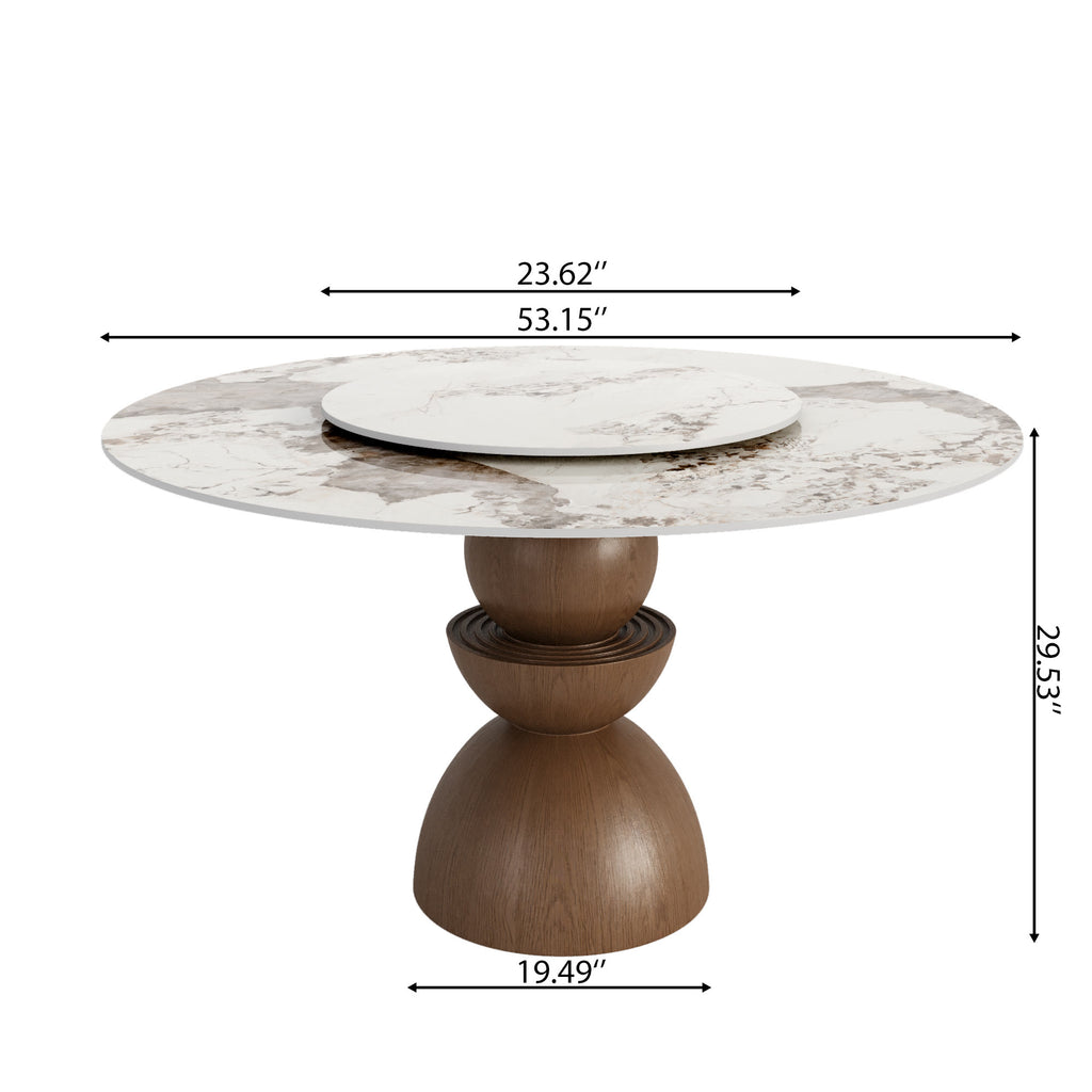 Mira Solid Wood Pedestal Round Dining Table with Pandora Glossy Stone Top & Removable Lazy Susan - image 5