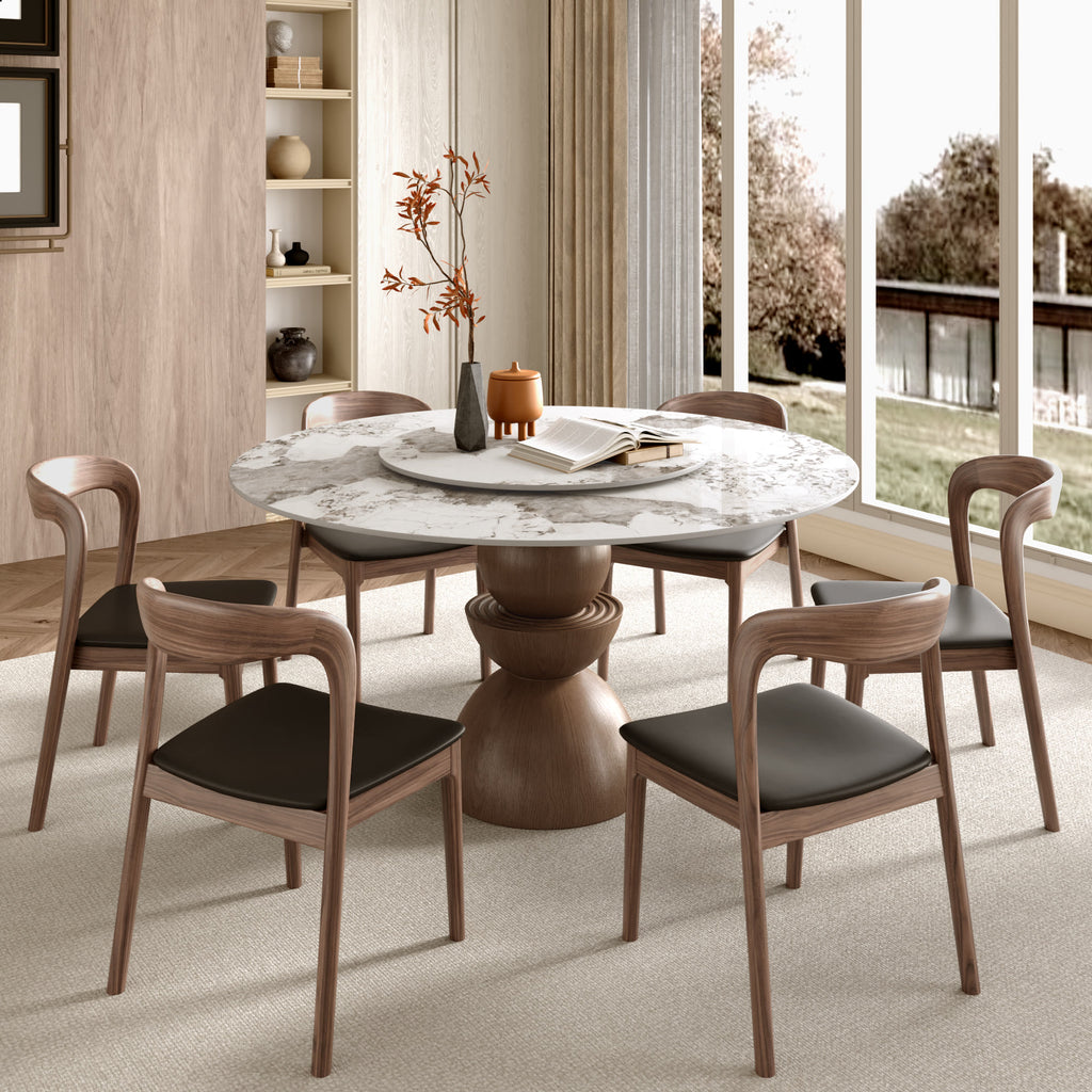 Mira Solid Wood Pedestal Round Dining Table with Pandora Glossy Stone Top & Removable Lazy Susan - image 4