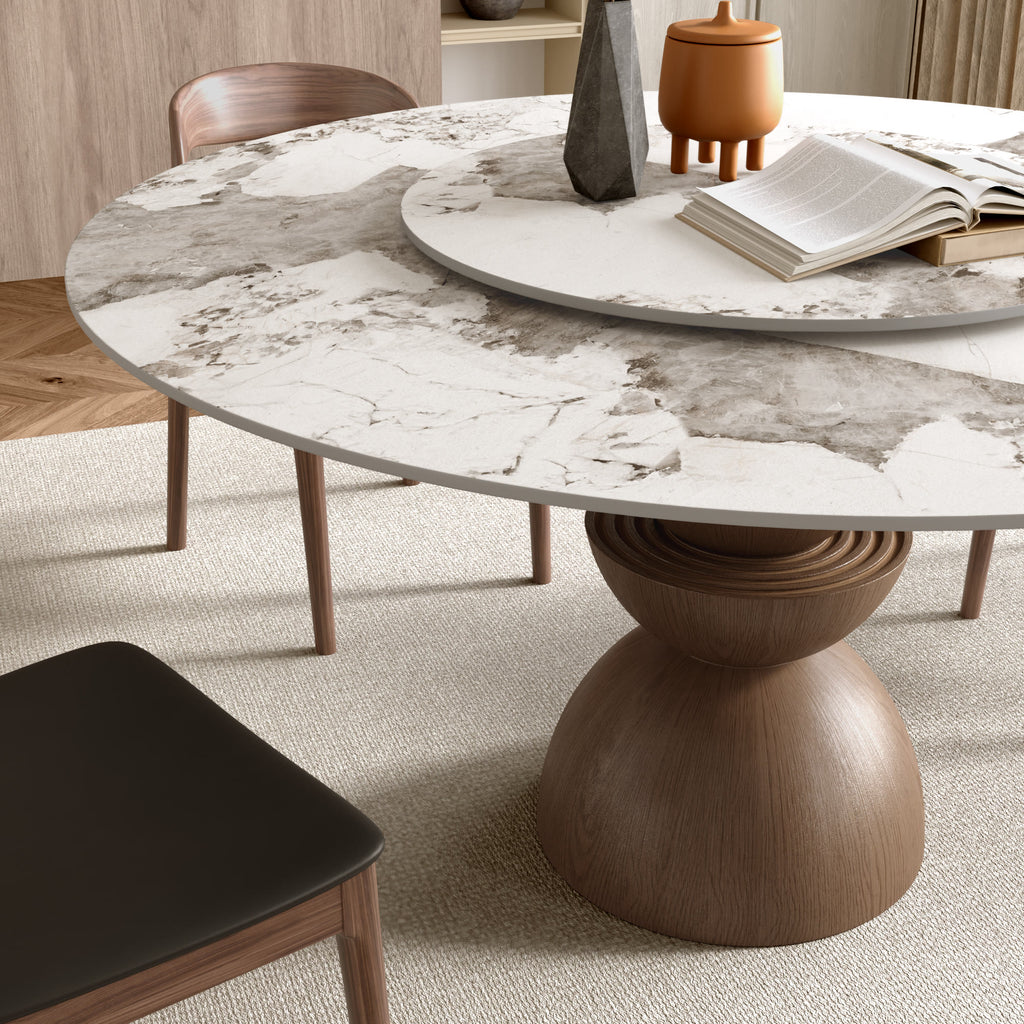 Mira Solid Wood Pedestal Round Dining Table with Pandora Glossy Stone Top & Removable Lazy Susan - image 7