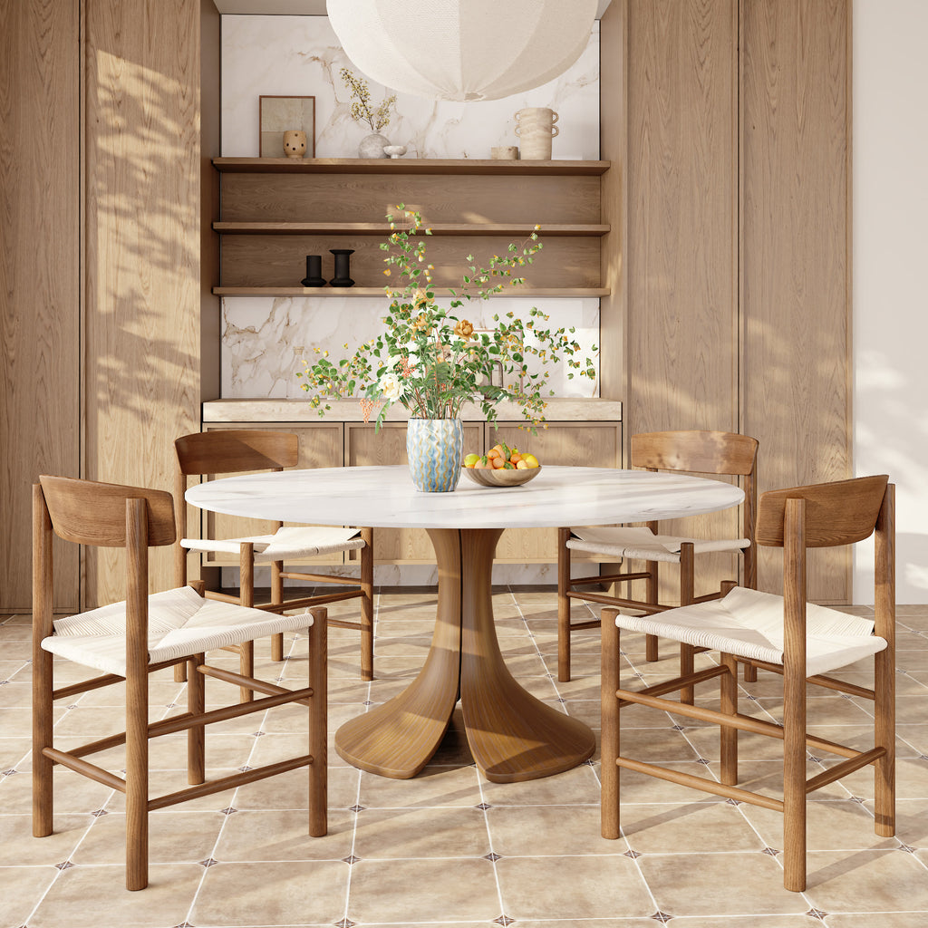 Calyx Dark Walnut Solid Wood Pedestal Round Dining Table  - image 13