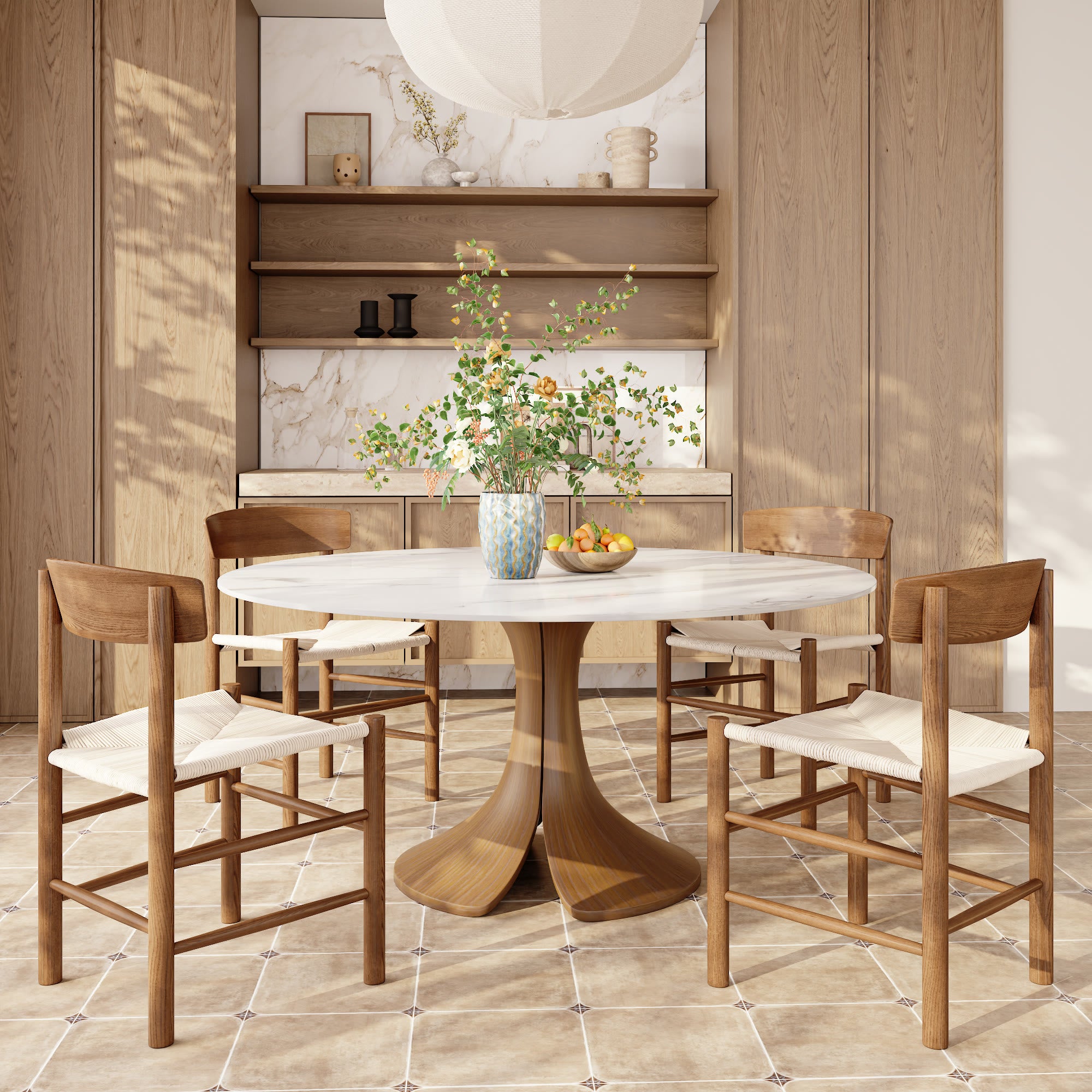 Calyx Dark Walnut Solid Wood Pedestal Round Dining Table  - image 13