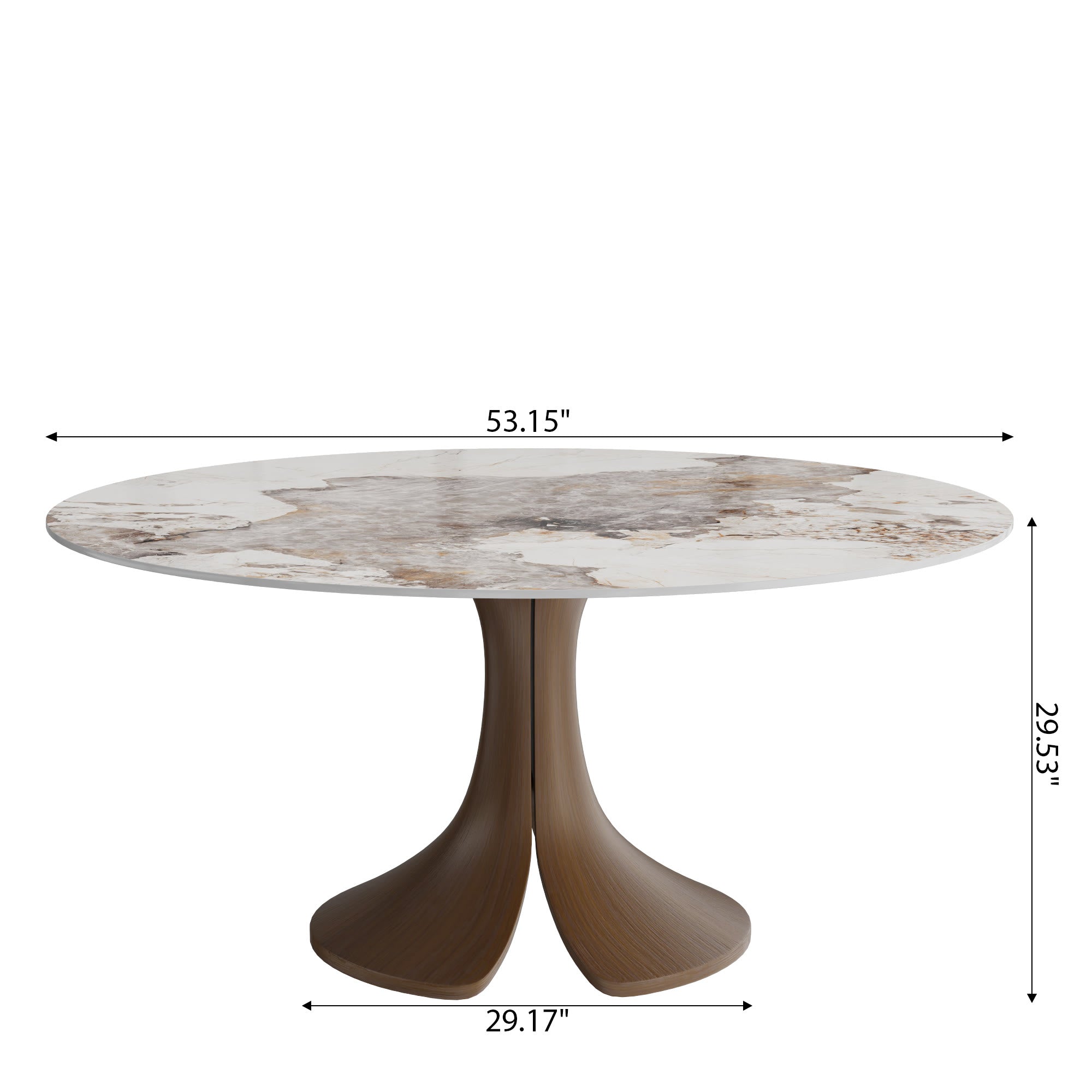 Calyx Dark Walnut Solid Wood Pedestal Round Dining Table With Pandora Glossy Stone Top - image 7