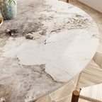 Calyx Dark Walnut Solid Wood Pedestal Round Dining Table With Pandora Glossy Stone Top - image 2