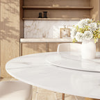 Calyx Dark Walnut Solid Wood Pedestal Round Dining Table With Lazy Susan - image 1