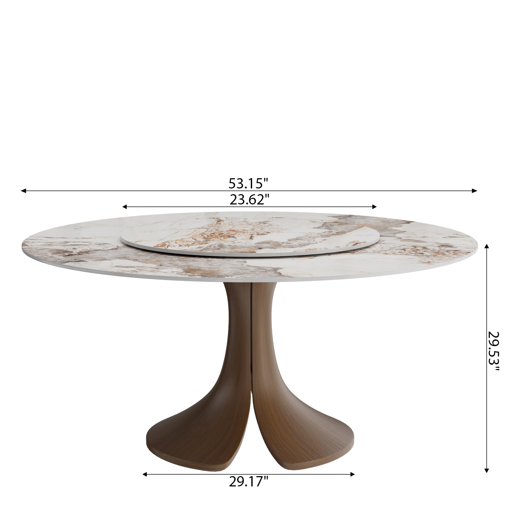 Calyx Dark Walnut Solid Wood Pedestal Round Dining Table With Pandora Glossy Stone Top & Removable Lazy Susan - image 6