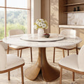 Calyx Dark Walnut Solid Wood Pedestal Round Dining Table With Pandora Glossy Stone Top & Removable Lazy Susan - 59.05'' W X 59.05'' D X 29.53'' H - image 0