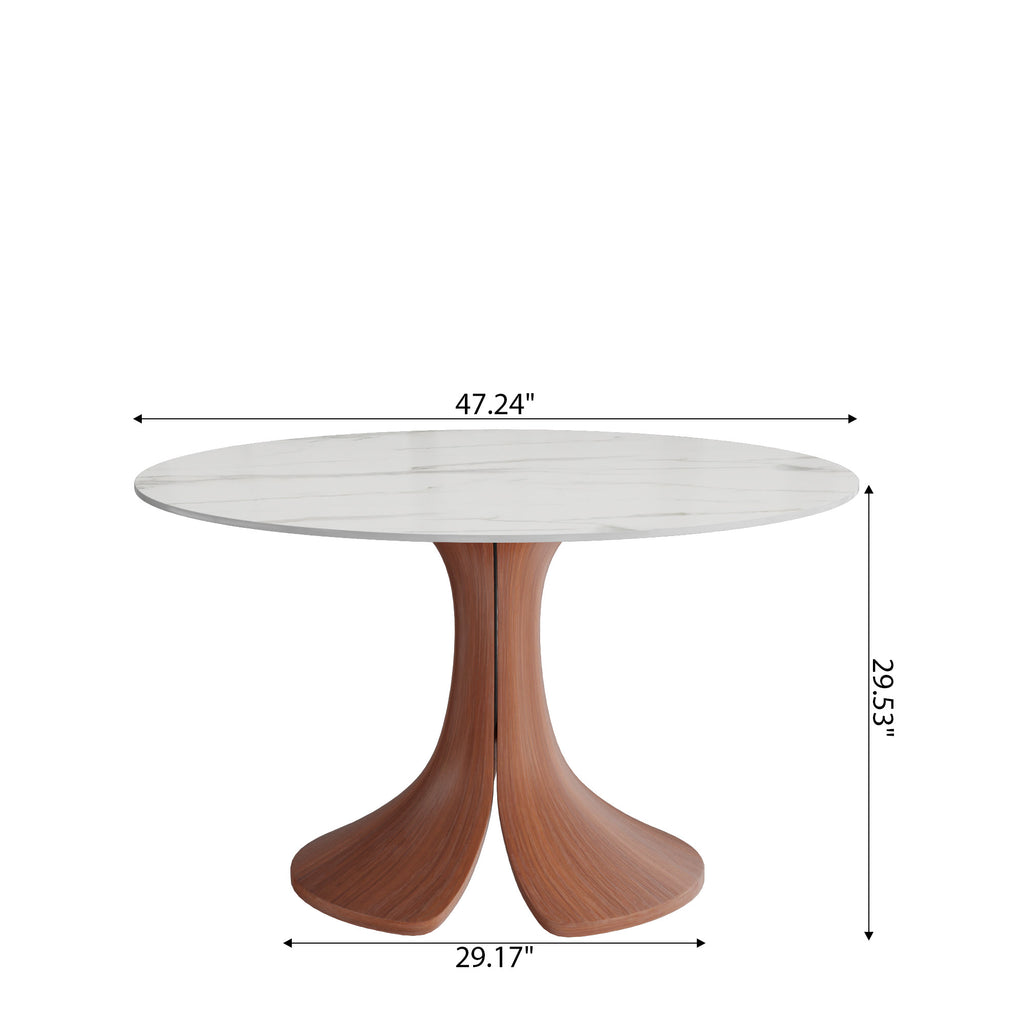 Calyx Red Walnut Solid Wood Pedestal Round Dining Table  - image 6