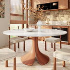 Calyx Red Walnut Solid Wood Pedestal Round Dining Table  - Snowy White - 59" Table - without Lazy Susan - image 0