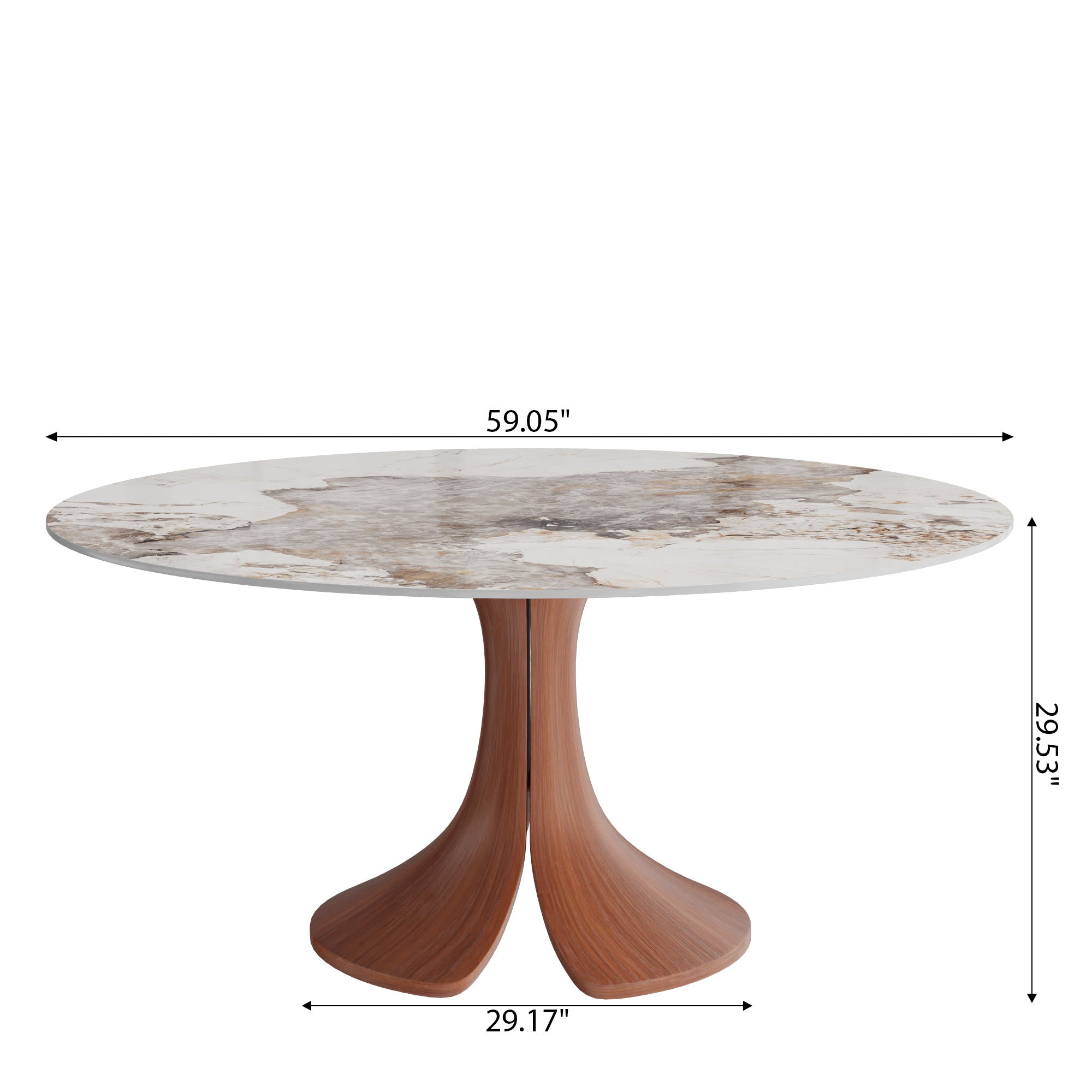 Calyx Red Walnut Solid Wood Pedestal Round Dining Table With Pandora Glossy Stone Top - image 8