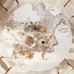 Calyx Red Walnut Solid Wood Pedestal Round Dining Table With Pandora Glossy Stone Top - image 3