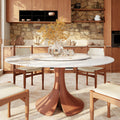 Calyx Red Walnut Solid Wood Pedestal Round Dining Table With Pandora Glossy Stone Top & Removable Lazy Susan - 59.05'' W X 59.05'' D X 29.53'' H - image 0
