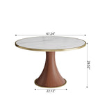 Aurelia Solid Wood Pedestal Round Dining Table With White Glossy Stone Top Brass Trimmed - image 5