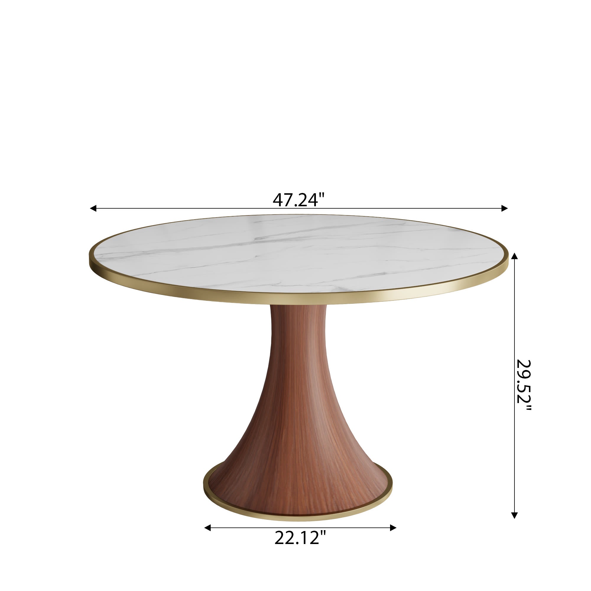 Aurelia Solid Wood Pedestal Round Dining Table With White Glossy Stone Top Brass Trimmed - image 5