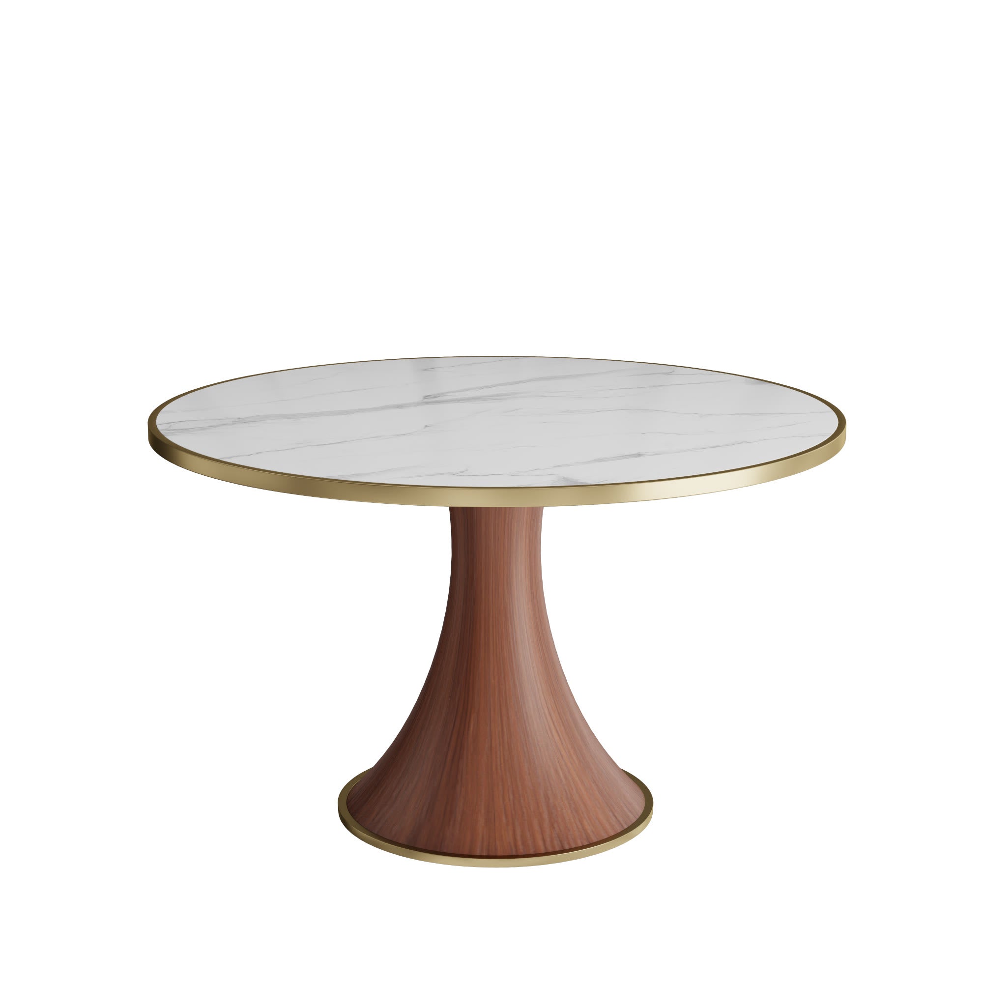 Aurelia Solid Wood Pedestal Round Dining Table With White Glossy Stone Top Brass Trimmed - image 1